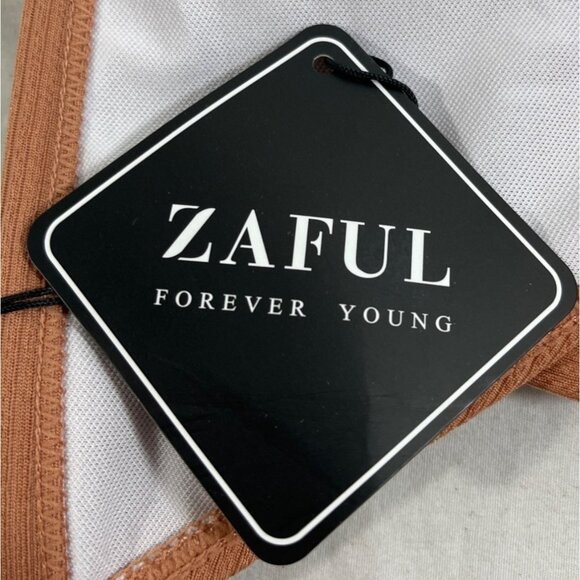 Zaful Womens Brown Ribbed Bikini Bottom Mid-Waist Size 8 - Picture 6 of 7